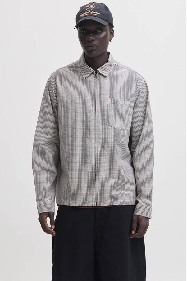 JACK & JONES ORIGINALS relaxed fit geruit overshirt grijs