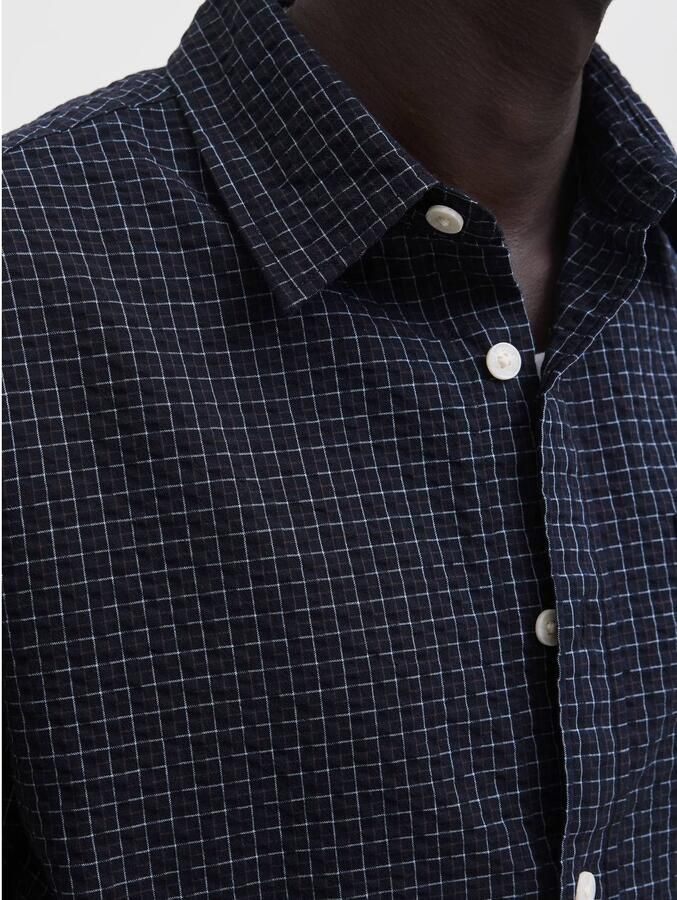 JACK & JONES ORIGINALS relaxed fit geruit overshirt met borduursels donkerblauw - Foto 2