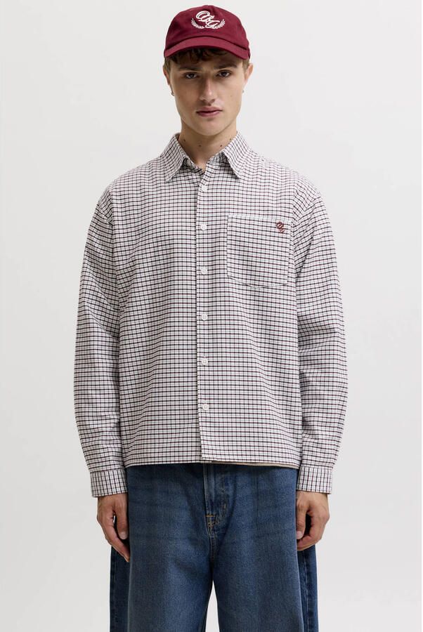 JACK & JONES ORIGINALS relaxed fit geruite oxford overhemd met borduursels chocolate truffle
