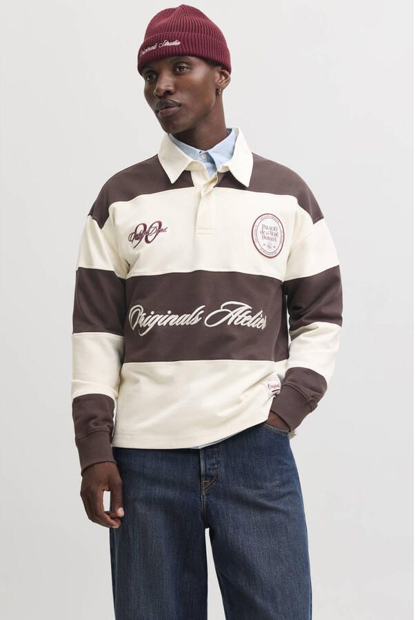 JACK & JONES ORIGINALS relaxed fit gestreepte polo met borduursels java