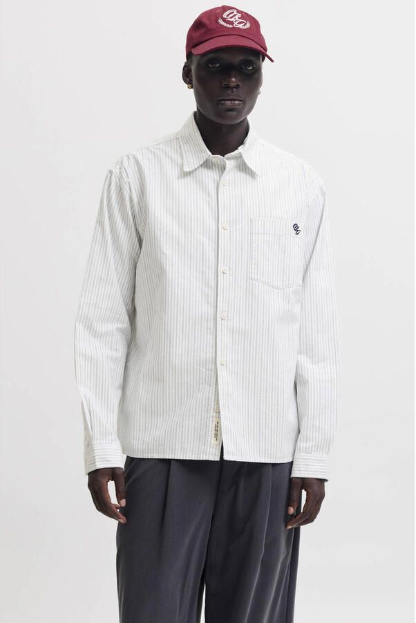 JACK & JONES ORIGINALS relaxed fit oxford gestreept overhemd met borduursels wit
