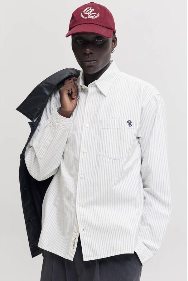 JACK & JONES ORIGINALS relaxed fit oxford gestreept overhemd met borduursels wit - Foto 2
