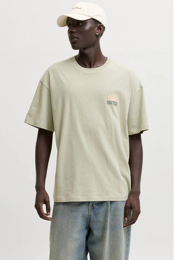 JACK & JONES ORIGINALS relaxed fit T-shirt met backprint beige