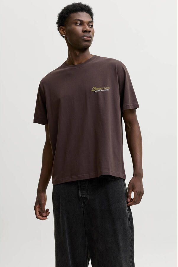 JACK & JONES ORIGINALS relaxed fit T-shirt met backprint donkerbruin