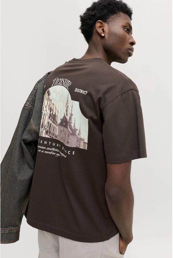 JACK & JONES ORIGINALS relaxed fit T-shirt met backprint donkerbruin - Foto 2