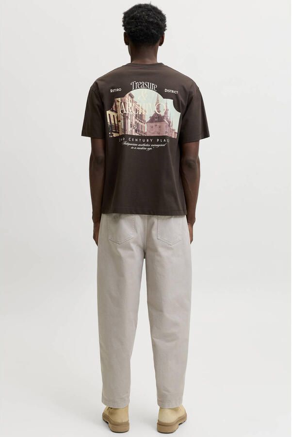 JACK & JONES ORIGINALS relaxed fit T-shirt met backprint donkerbruin - Foto 3