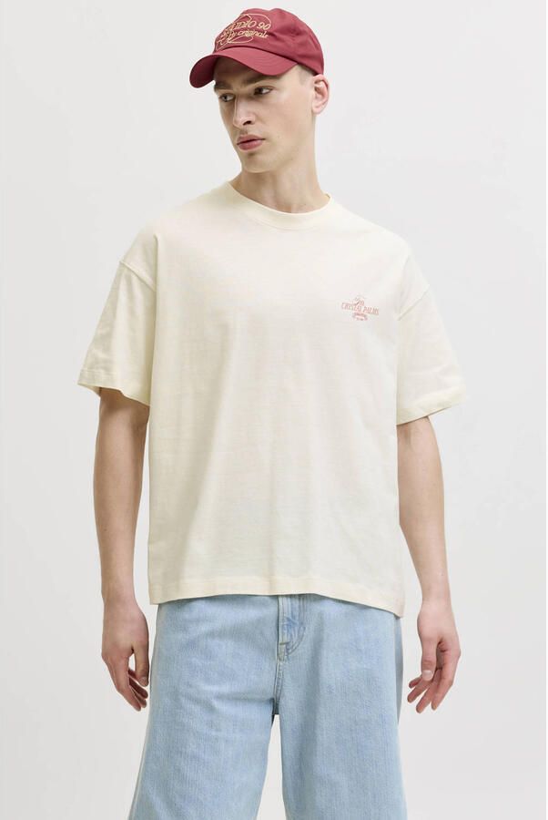 JACK & JONES ORIGINALS relaxed fit T-shirt met backprint gebroken wit