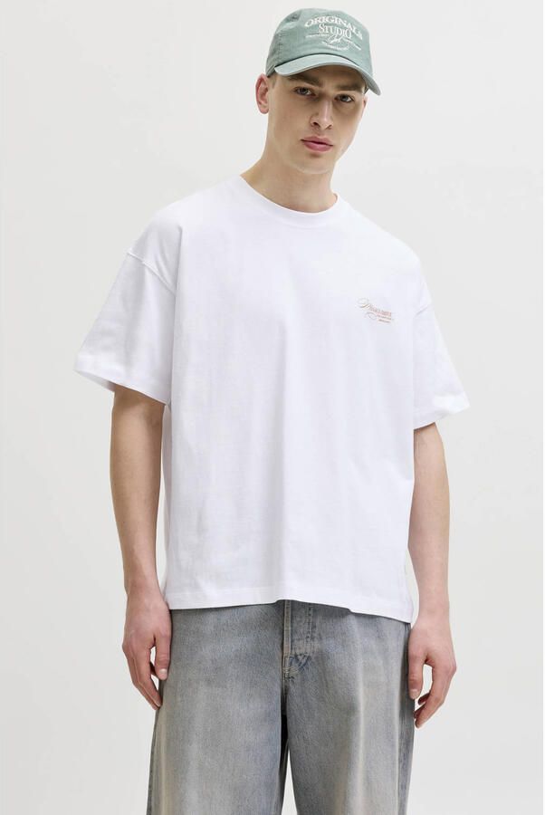 JACK & JONES ORIGINALS relaxed fit T-shirt met backprint wit
