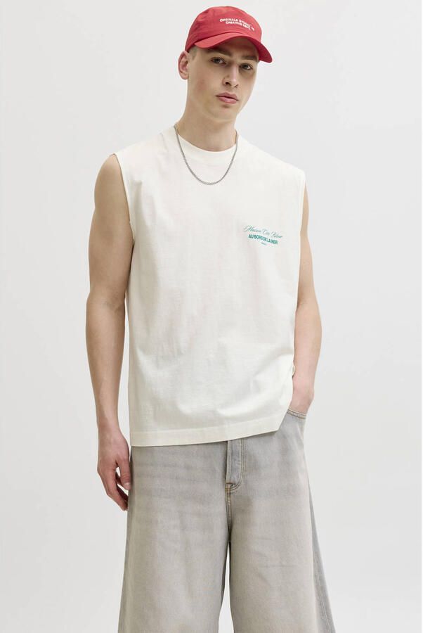 JACK & JONES ORIGINALS relaxed fit tanktop met backprint wit