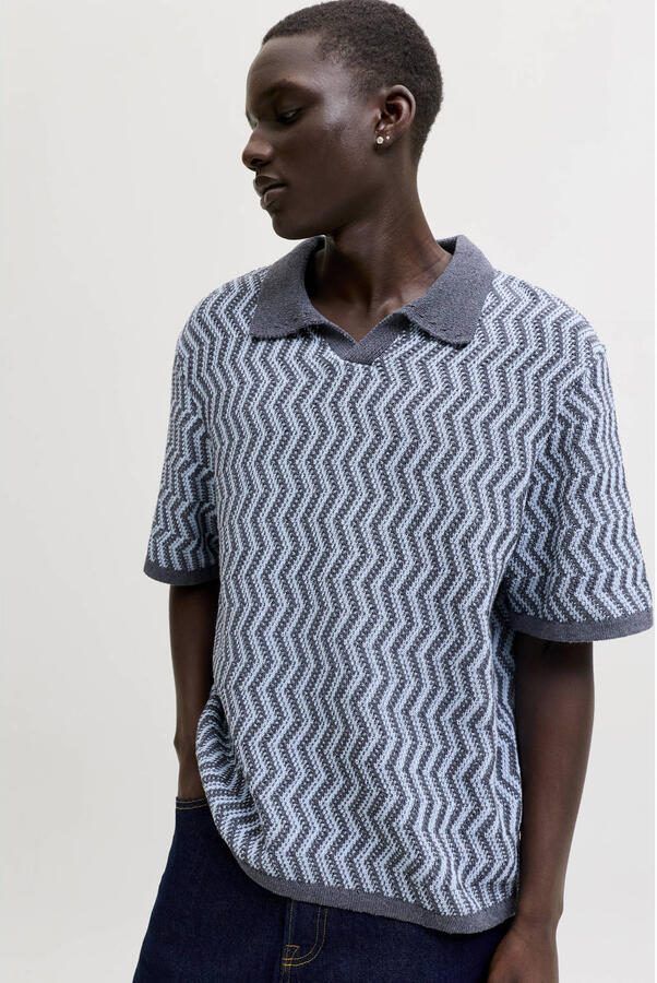 JACK & JONES ORIGINALS relaxed polo gebreid blauw