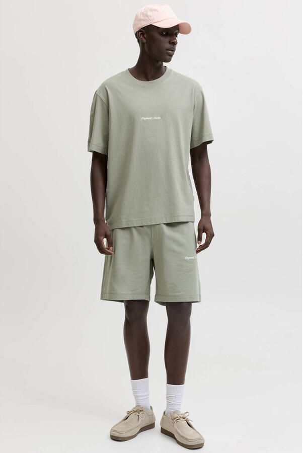 JACK & JONES ORIGINALS relaxed T-shirt en sweatshort lichtgroen (set van 2)