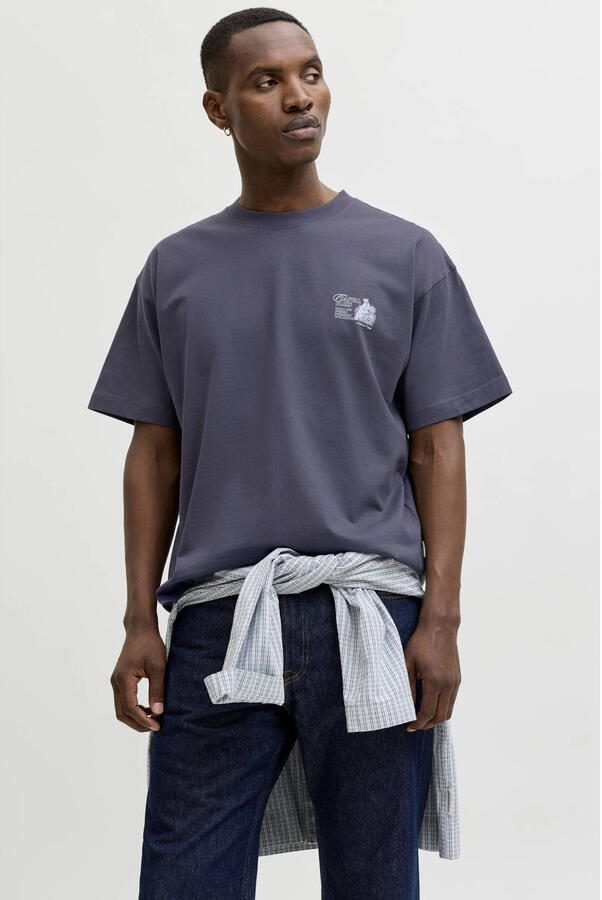 JACK & JONES ORIGINALS relaxed T-shirt met backprint blauw