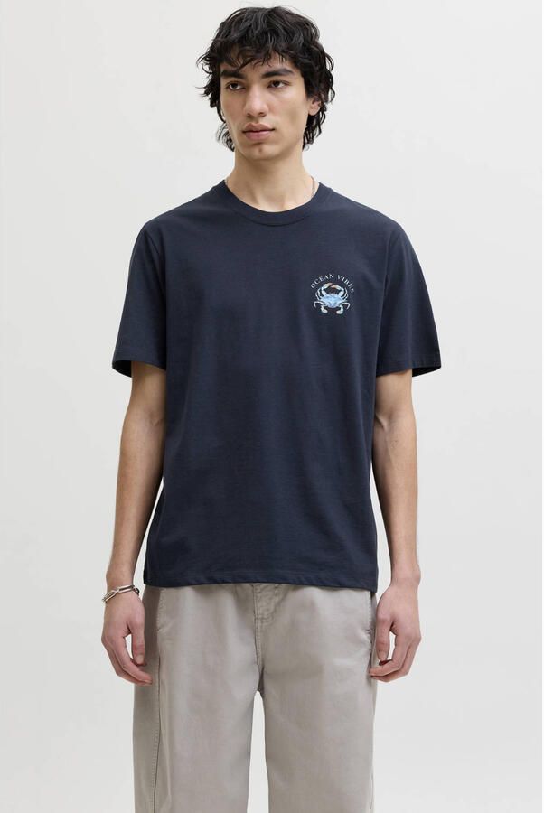 JACK & JONES ORIGINALS relaxed T-shirt met backprint donkerblauw