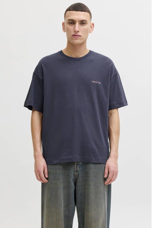 JACK & JONES ORIGINALS relaxed T-shirt met backprint donkerblauw