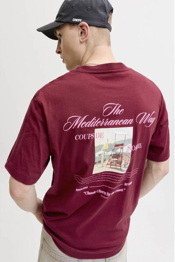 JACK & JONES ORIGINALS relaxed T-shirt met backprint donkerrood - Foto 3
