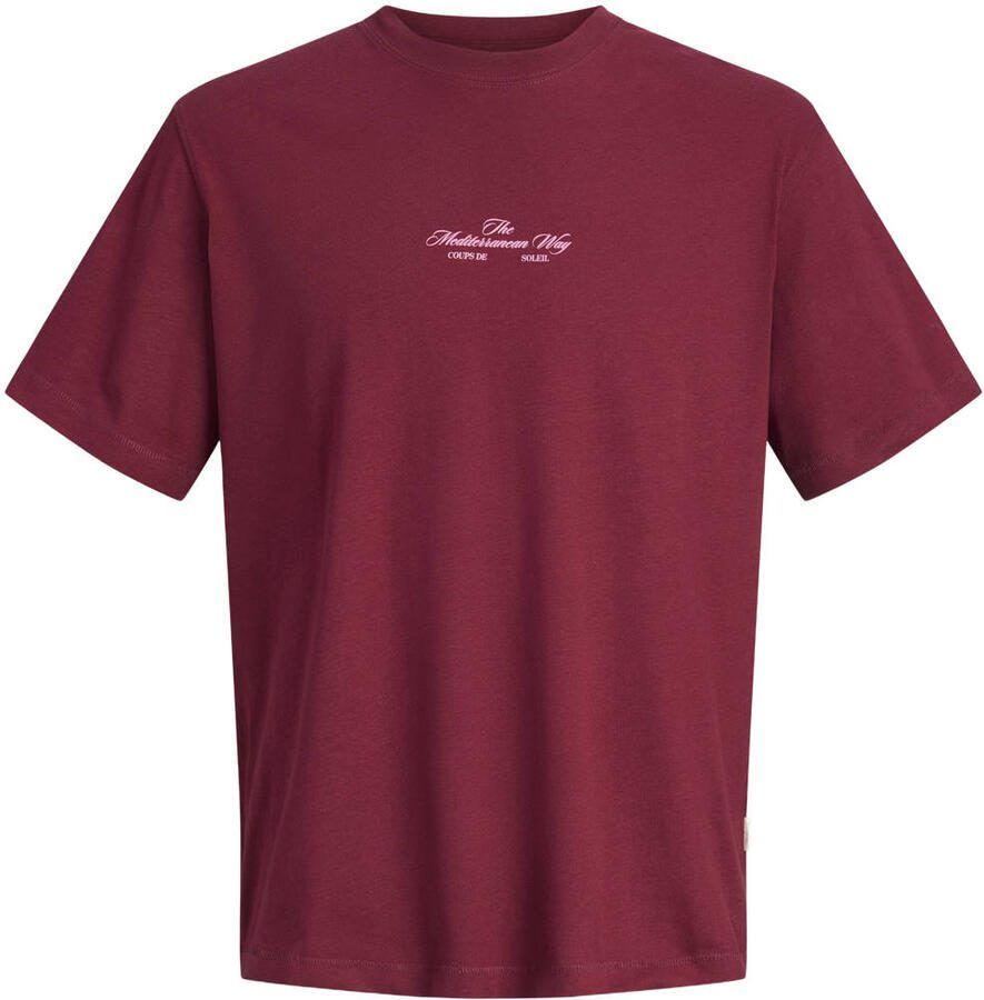 JACK & JONES ORIGINALS relaxed T-shirt met backprint donkerrood