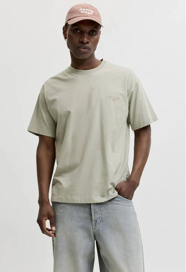 JACK & JONES ORIGINALS relaxed T-shirt met backprint groen