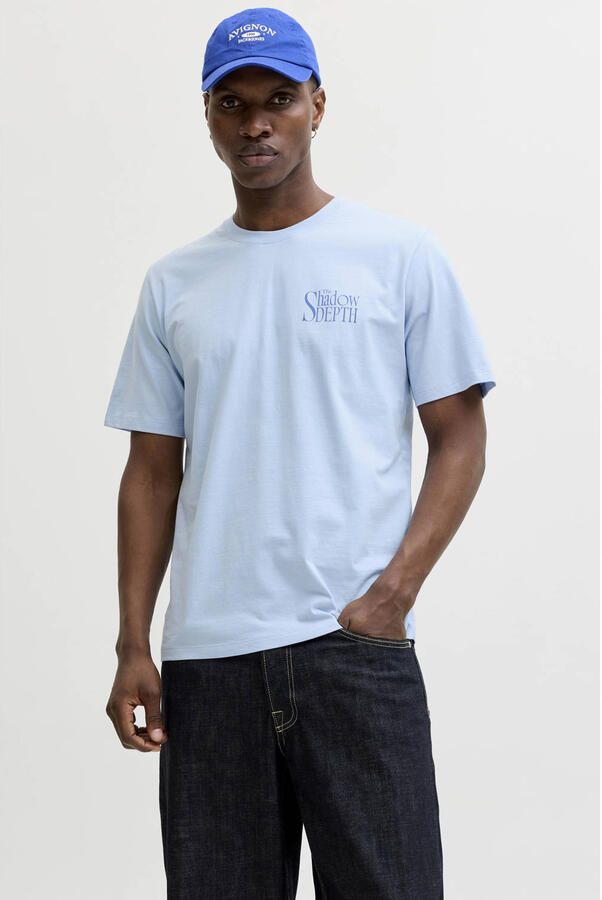 JACK & JONES ORIGINALS relaxed T-shirt met backprint lichtblauw
