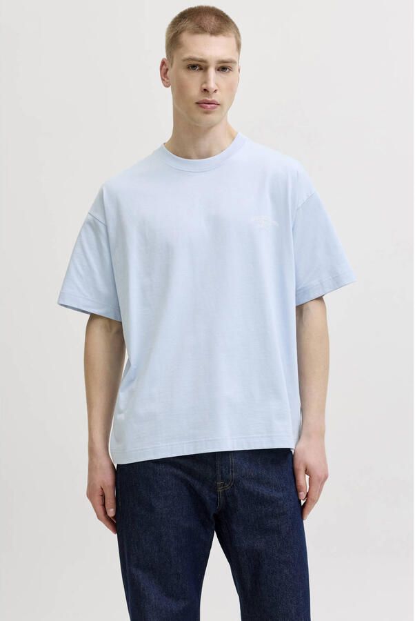 JACK & JONES ORIGINALS relaxed T-shirt met backprint lichtblauw