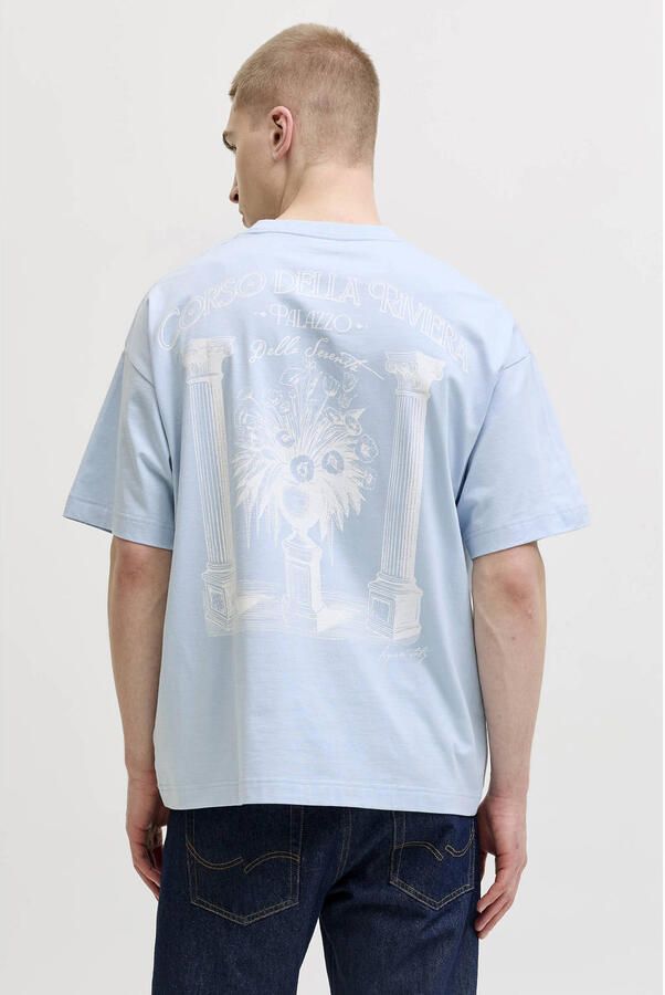 JACK & JONES ORIGINALS relaxed T-shirt met backprint lichtblauw - Foto 3