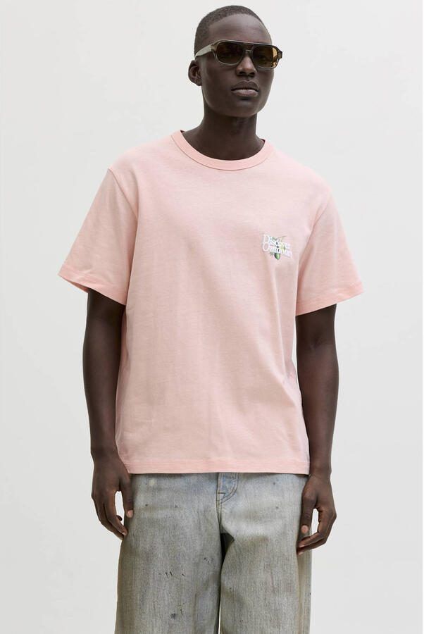 JACK & JONES ORIGINALS relaxed T-shirt met backprint roze