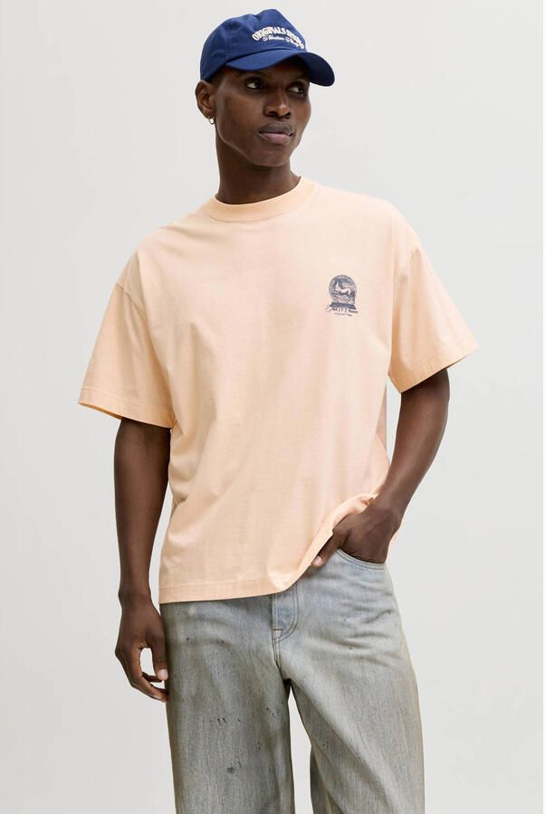 JACK & JONES ORIGINALS relaxed T-shirt met backprint roze