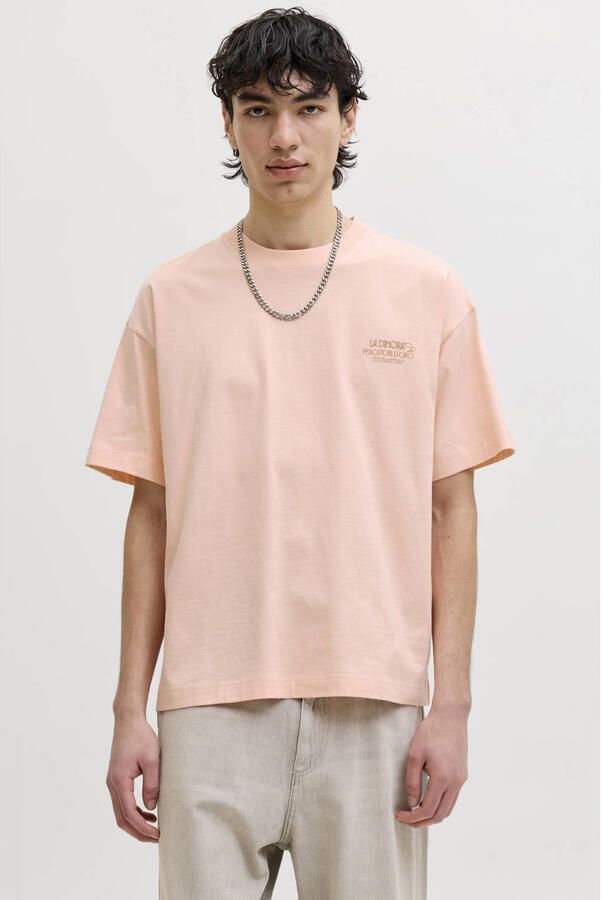 JACK & JONES ORIGINALS relaxed T-shirt met backprint roze