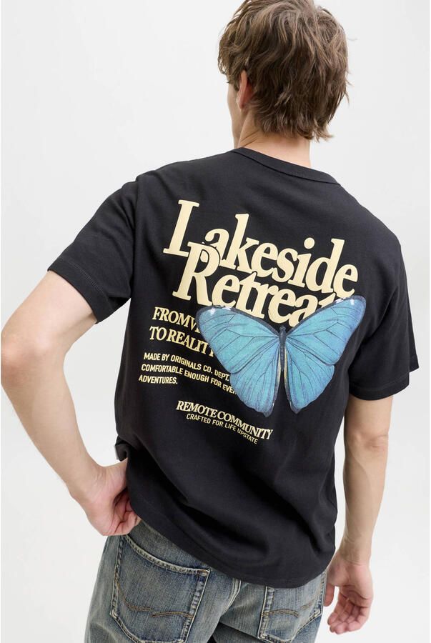JACK & JONES ORIGINALS relaxed T-shirt met backprint zwart - Foto 2