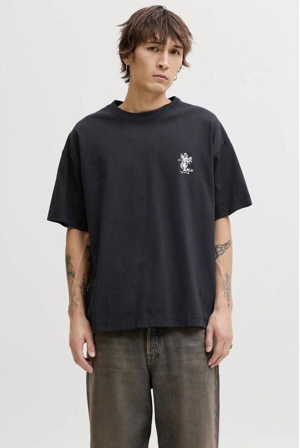 JACK & JONES ORIGINALS relaxed T-shirt met backprint zwart