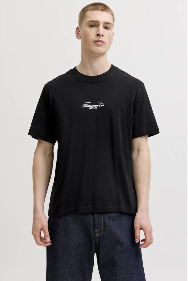 JACK & JONES ORIGINALS relaxed T-shirt met backprint zwart