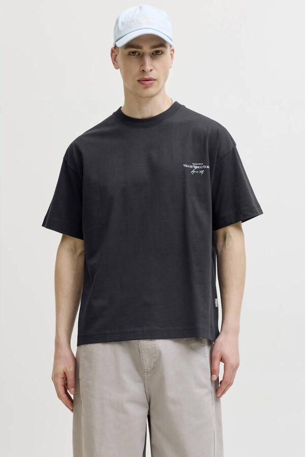 JACK & JONES ORIGINALS relaxed T-shirt met backprint zwart