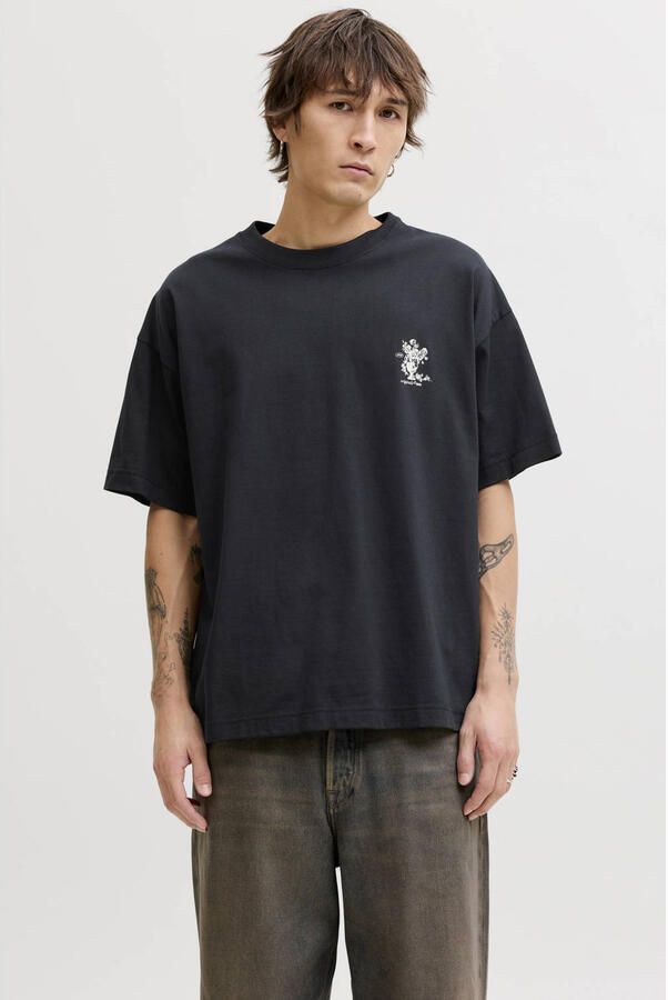 JACK & JONES ORIGINALS relaxed T-shirt met backprint zwart