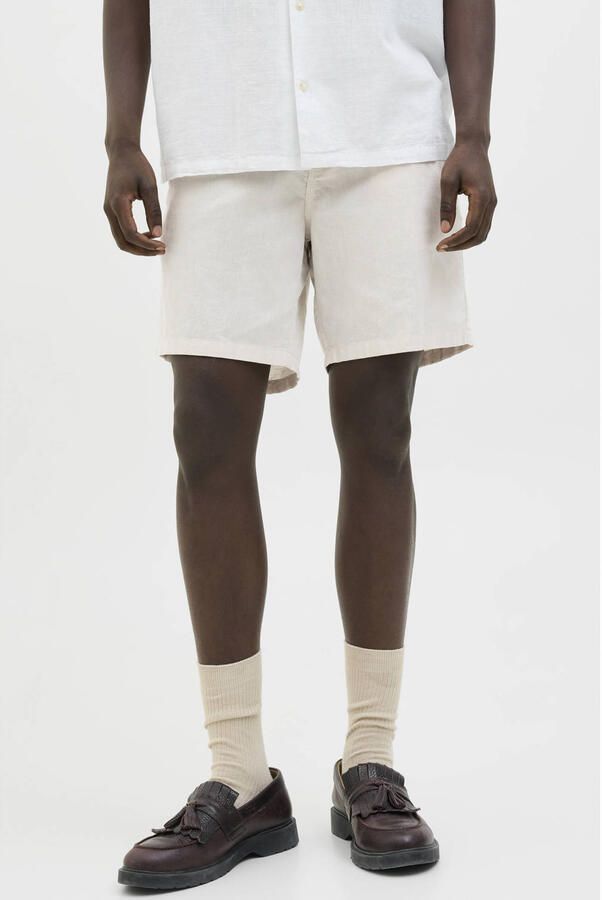 JACK & JONES PANTS STUDIO JPSTACE relaxed chino short met linnen ecru