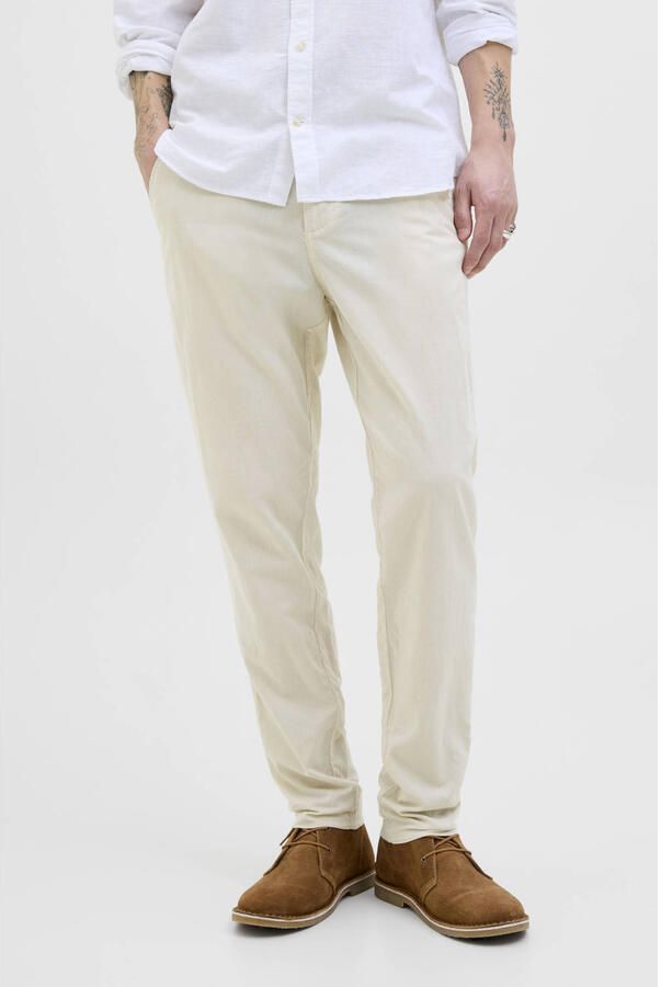 JACK & JONES PANTS STUDIO JPSTACE tapered chino met linnen beige