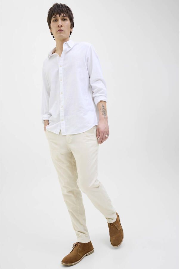 JACK & JONES PANTS STUDIO JPSTACE tapered chino met linnen beige - Foto 3
