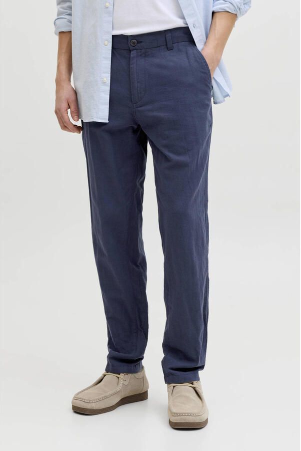 JACK & JONES PANTS STUDIO JPSTACE tapered chino met linnen donkerblauw