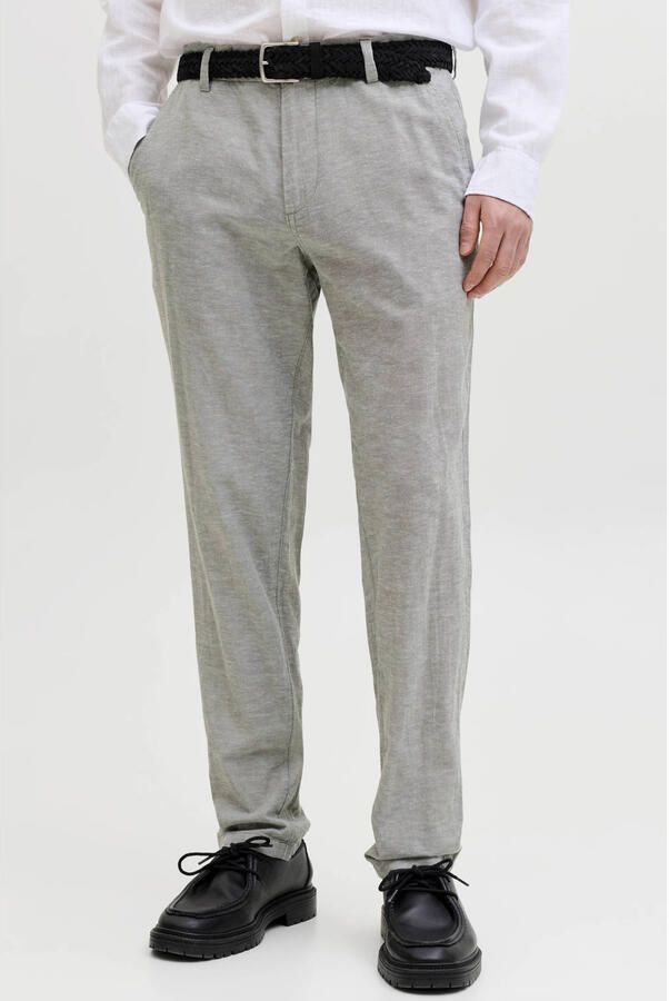 JACK & JONES PANTS STUDIO JPSTACE tapered chino met linnen grijsgroen