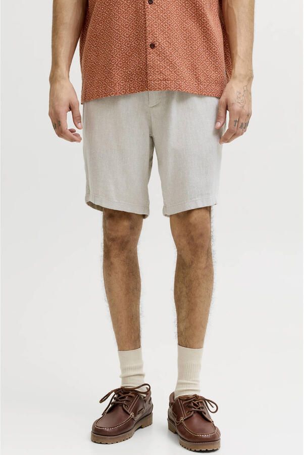 JACK & JONES PANTS STUDIO JPSTACE tapered chino short met linnen beige
