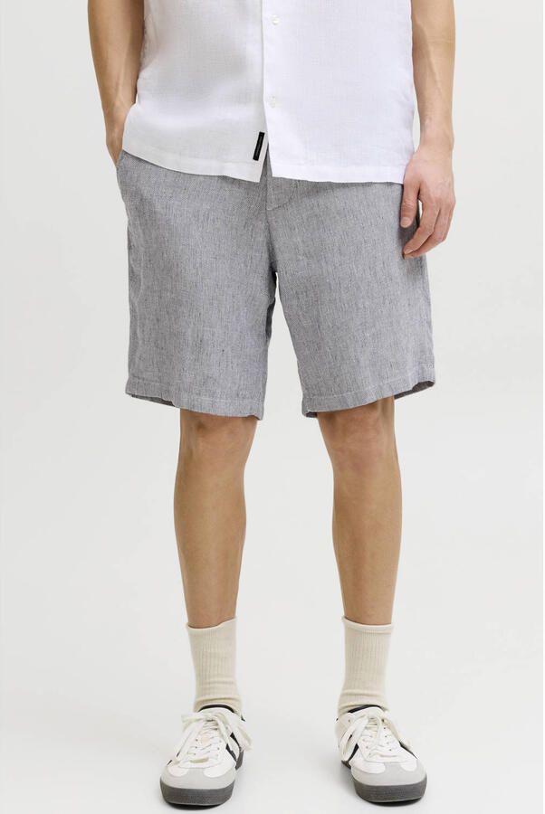 JACK & JONES PANTS STUDIO JPSTACE tapered chino short met linnen blauw