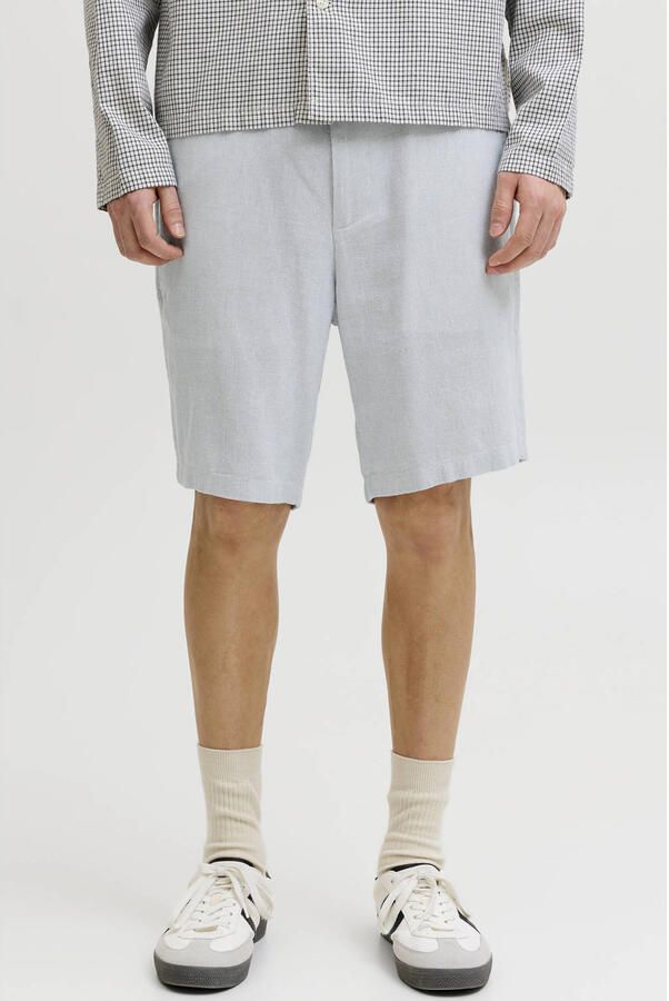 JACK & JONES PANTS STUDIO JPSTACE tapered chino short met linnen lichtblauw