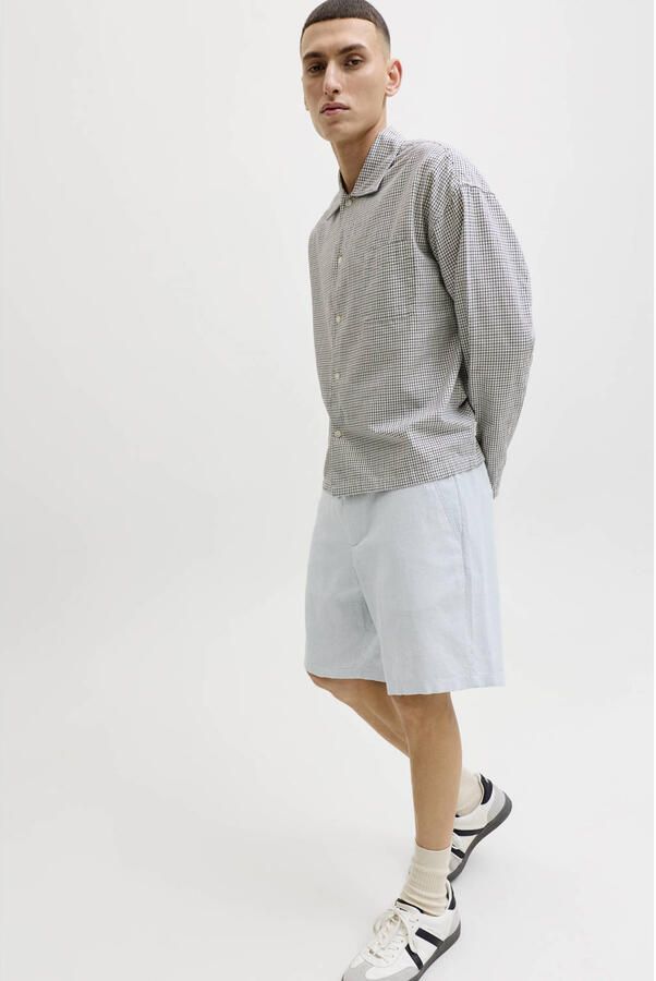 JACK & JONES PANTS STUDIO JPSTACE tapered chino short met linnen lichtblauw - Foto 3