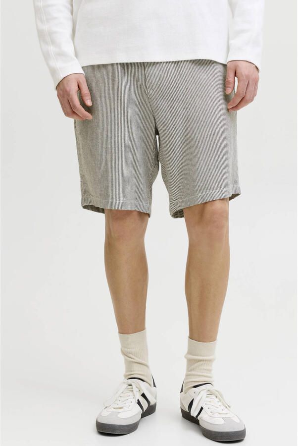 JACK & JONES PANTS STUDIO JPSTACE tapered gestreepte chino short met linnen bruin