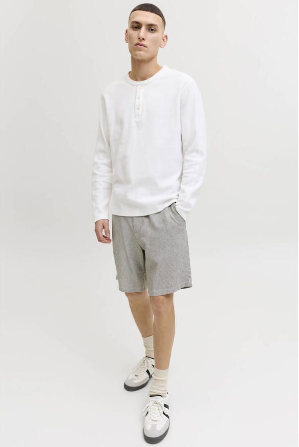 JACK & JONES PANTS STUDIO JPSTACE tapered gestreepte chino short met linnen bruin - Foto 3