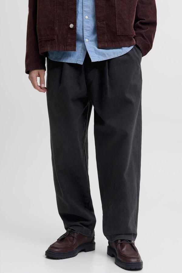 JACK & JONES PANTS STUDIO JPSTEVAN barrel casual broek zwart
