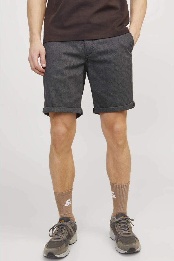 JACK & JONES PANTS STUDIO gemêleerde regular fit short JPSTFURY drizzle