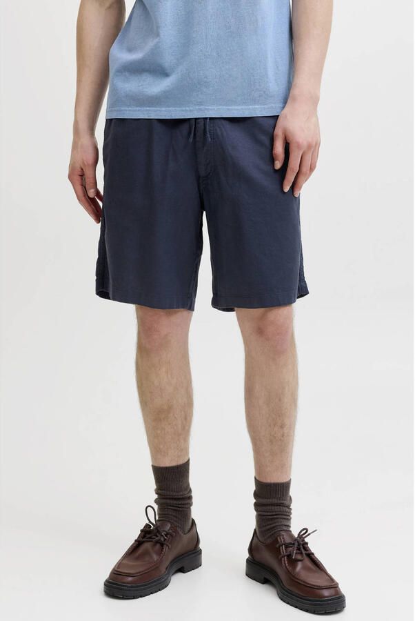 JACK & JONES PANTS STUDIO JPSTJAIDEN relaxed casual short met linnen donkerblauw