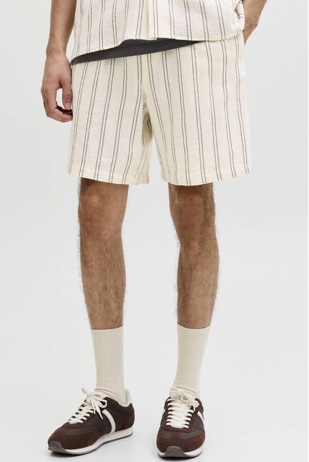 JACK & JONES PANTS STUDIO JPSTJAIDEN relaxed gestreepte casual short gebreid ecru