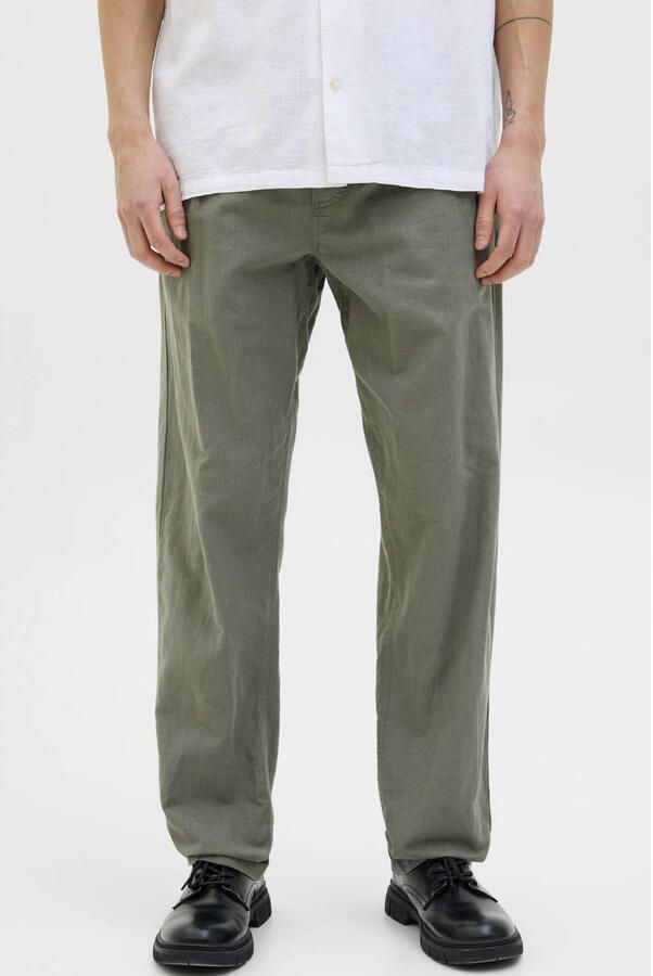 JACK & JONES PANTS STUDIO JPSTKANE relaxed casual broek met linnen olijfgroen