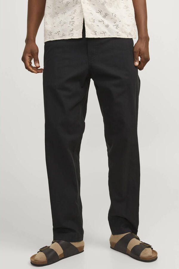 JACK & JONES PANTS STUDIO JPSTKANE relaxed casual broek met linnen zwart
