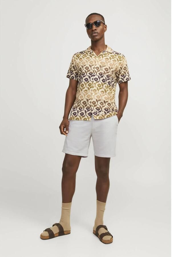 JACK & JONES PANTS STUDIO linnen regular chino short JPSTACE lichtgrijs